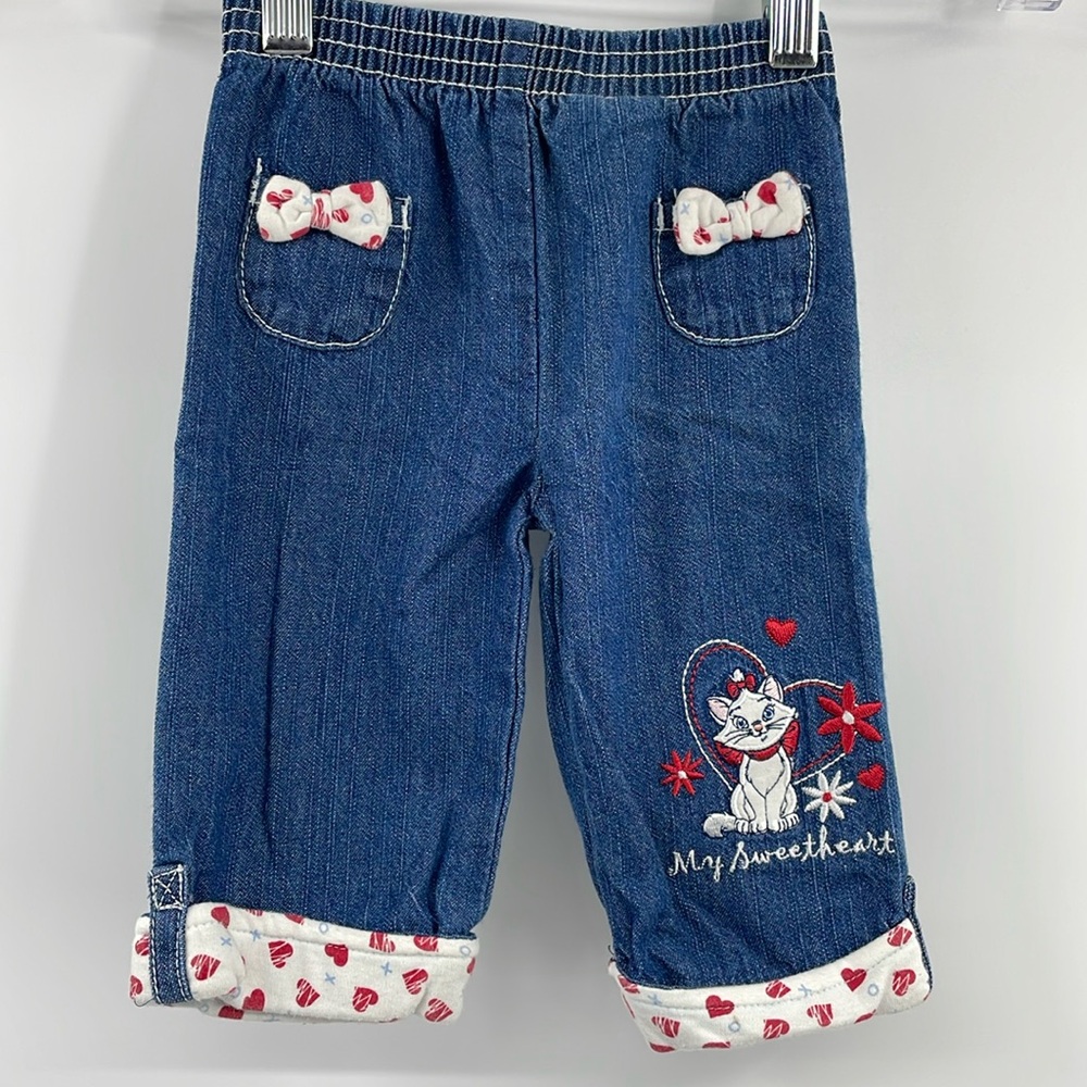 Vintage Disney Aristocats Marie Heart Embroidered Cat Jeans Size 3 6 Months